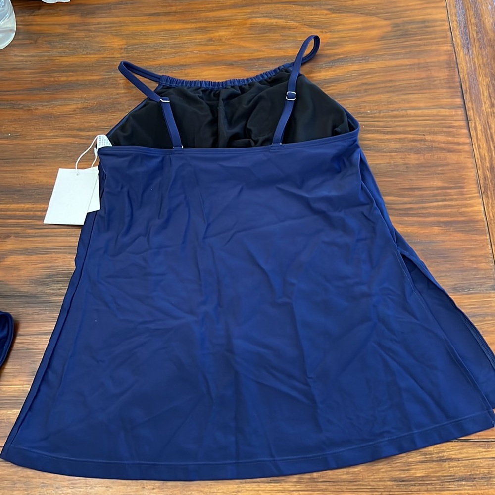 NWT{Hold Pose}Sz S High Neck Midnight Blue Tankini & Bottoms - Picture 5 of 14